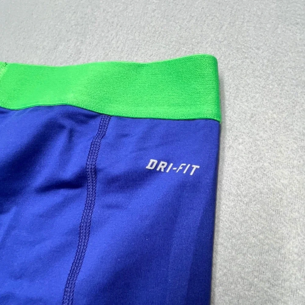 Nike Pro‎ Womens Compression Capri Leggings Blue Neon Green Waistband Size M